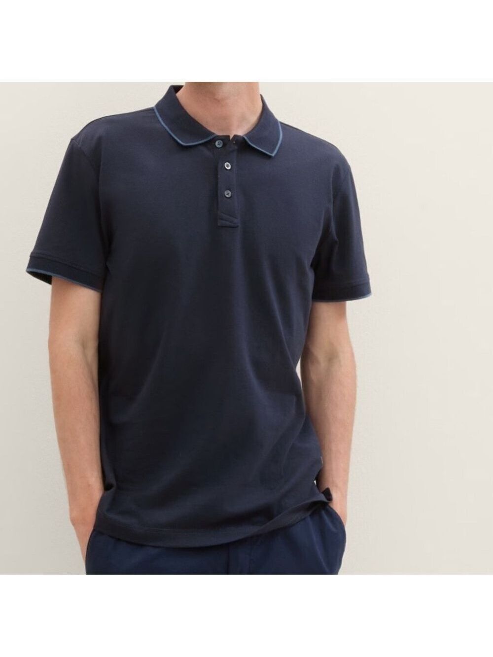 TOM TAILOR Men's Navy Polo Shirt 100% cotton white contrast size XXL